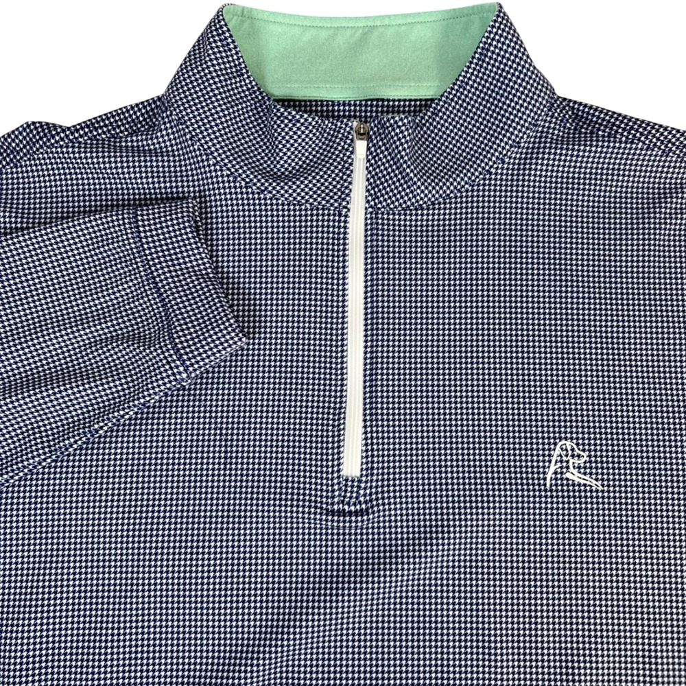Rhoback 1/4 Zip Men Large Navy Houndstooth Performance Pullover Golf Top